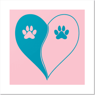 Love with pet footprint with paw and heart symbol graphic Posters and Art